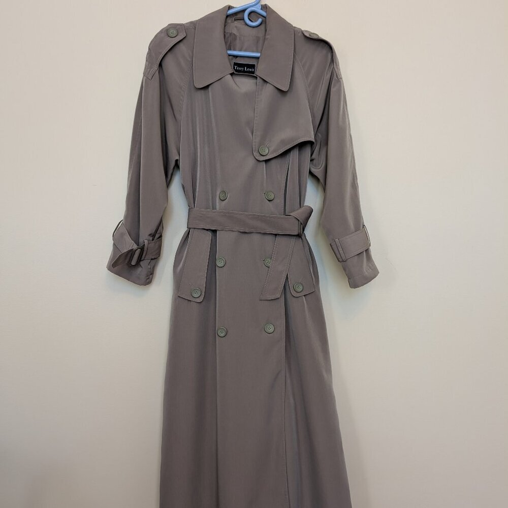 Terry Lewis Classic Luxuries Taupe Double-Breasted Trench Coat